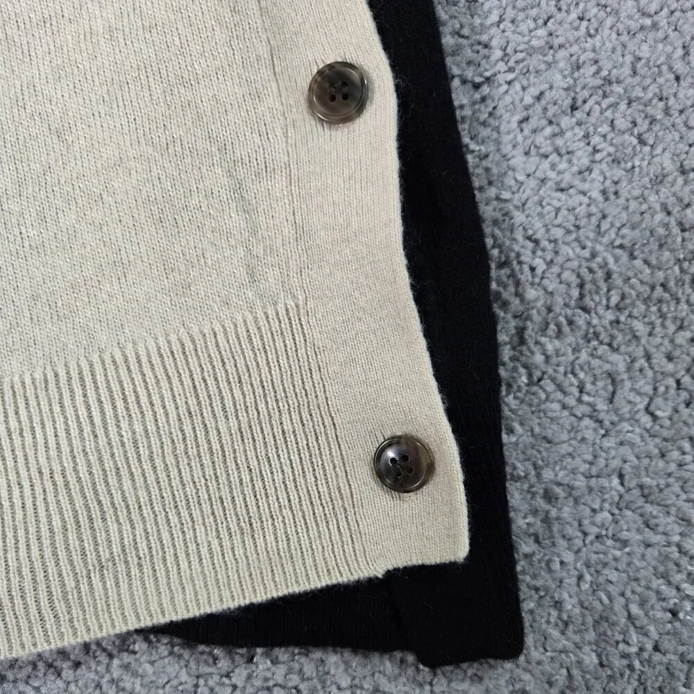J. Crew Wool Blend Tan Black Elbow Patch Side Buttons Crew Neck Sweater Preppy